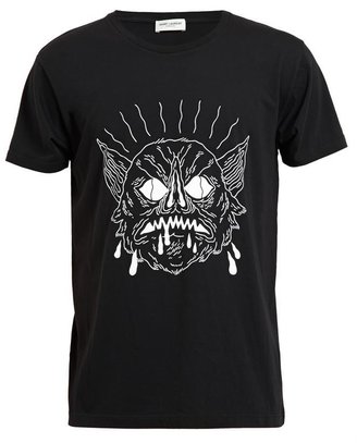 Saint Laurent Black Bat Face Graphic T-shirt