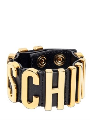 Moschino Logo Letting Leather Bracelet