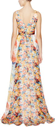 Theia Silk Floral V-Neck Gown