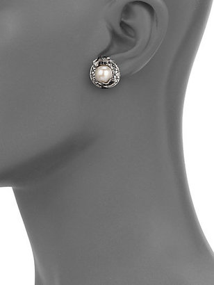 John Hardy Naga 10.5MM-11MM White Freshwater Pearl, Black Sapphire, Ruby & Sterling Silver Dragon Stud Earrings