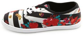 Charlotte Russe Twisted Lace-Up Striped Floral Print Sneakers