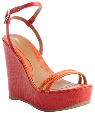 Fendi red and orange leather wedge heel sandals