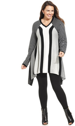 Alfani Plus Size Striped Handkerchief-Hem Sweater