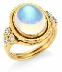 Temple St. Clair Royal Blue Moonstone, Diamond & 18K Yellow Gold Oval Ring