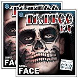 Day of the Dead Skeleton Skull Full Face Temporary Tattoo Kit - 2 Complete Kits