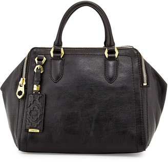 Oryany Justine Leather Top-Zip Satchel Bag, Black
