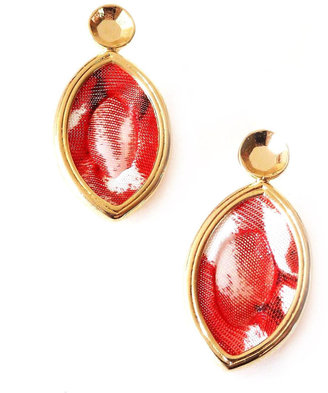 Moran Porat Jewelry Gold and Red Printed Marquise Earrings