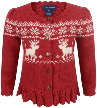 Ralph Lauren Baby Girls Red Nordic Reindeer Knit Cardigan