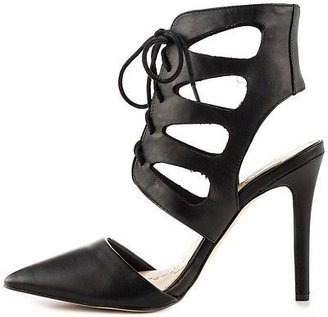 Jessica Simpson CECERRE BLACK LEATHER POINTED TOE LACEUP ANKLEWRAP dainty cutout