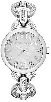 Liz Claiborne Womens Silver-Tone & Crystal Bracelet Watch