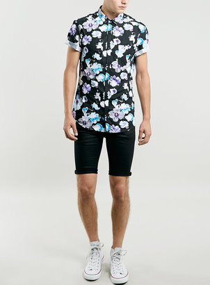 Topman Black Floral Design short sleeve Shirt