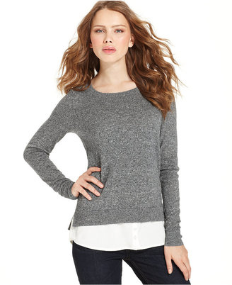 Kensie Sweater, Long-Sleeve Scoop-Neck Heather-Knit