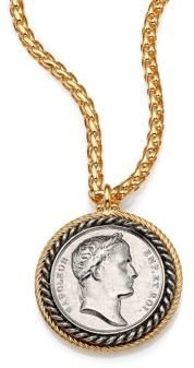 Kenneth Jay Lane Framed Coin Long Pendant Necklace