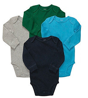 Carter's Baby Boys' Grey/Green/Blue 4-pk. Long Sleeve Bodysuits
