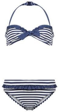 New Look Teens Navy Stripe Polka Dot Frill Trim Bikini