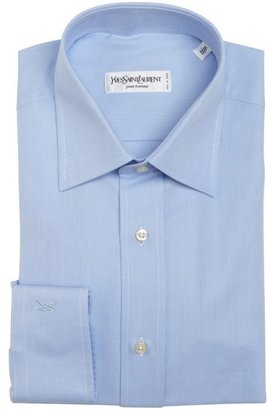Saint Laurent light blue textured cotton point collar dress shirt