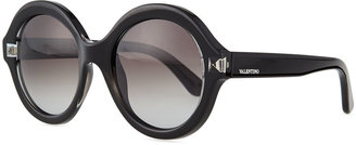 Valentino Rockstud-Front Round Sunglasses, Black
