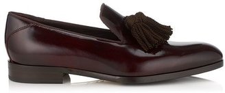 Jimmy Choo Foxley Tourmaline Shiny Leather and Satin Loafers