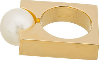 Chloé Gold Swarovski Pearl Square Darcey Ring
