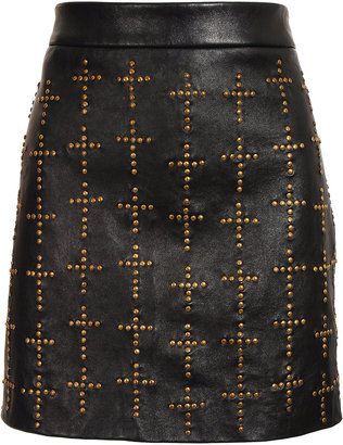 Felder Felder Leather Mini Skirt with Gold Cross Stud Detailing