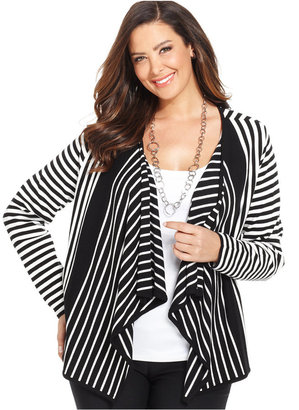Alfani Plus Size Draped Striped Cardigan