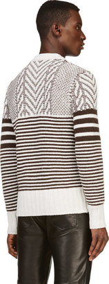 Belstaff White Herringbone Striped Wool Sweater