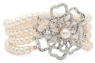 Jon Richard Pave Crystal Rose And Cream Pearl Multi Row Bracelet