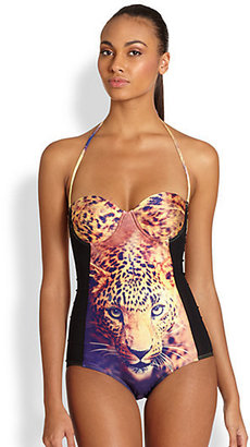 We Are Handsome Victory One-Piece Cheetah-Print Swimsuit