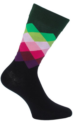 Happy Socks Black, Green & Pink Diamond Band Socks