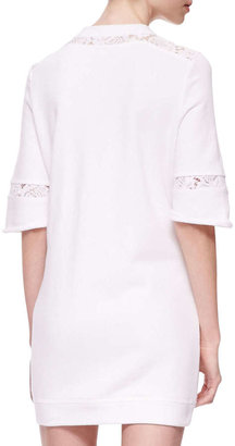 Rebecca Taylor Lace-Inset Sweatshirt-Knit Cotton Tunic Dress