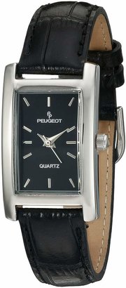Peugeot Women's 3008BK Silver-Tone Black Leather Strap Watch