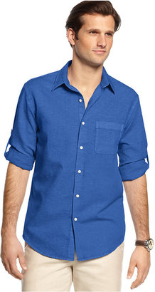 Tasso Elba Long Sleeve Linen Blend Garment-Dyed Shirt