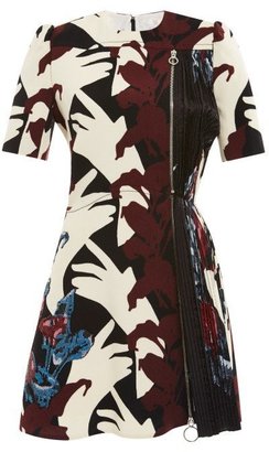Carven Embellished Printed Side-Pleated Dress Bordeaux