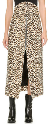 Carven Printed Wool Leopard Zip Skirt