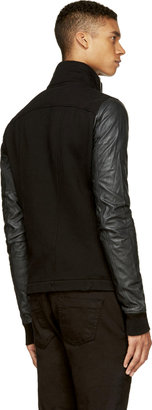 Rick Owens Black Leather & Jersey Zip-Up
