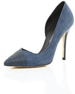 River Island Navy asymmetric pointed court shoes