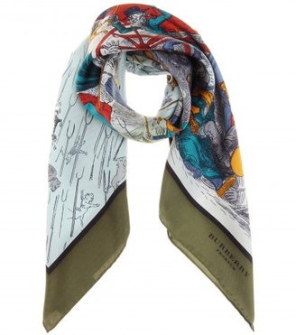 Burberry Raining Cats, Dogs And Pitchforks Printed Silk Scarf