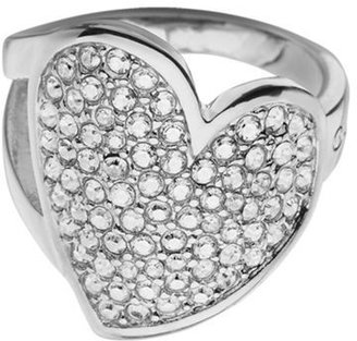 GUESS Rhodium plated ring with curved heart S/M