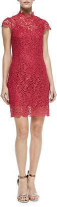 Neiman Marcus Cusp by Short-Sleeve Scalloped Lace Dress