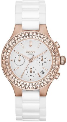 DKNY Chambers Rose Gold Tone and White Ceramic Ladies Watch