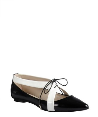 Marc Jacobs black and white leather lace up cutout pointed toe flats