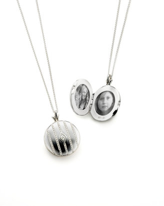 Monica Rich Kosann Pave Diamond Silver Round Locket Necklace