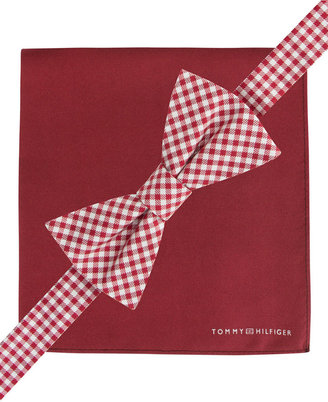 Tommy Hilfiger Gingham Bow Tie & Solid Pocket Square Set Web ID: 1779032