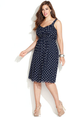 INC International Concepts Plus Size Polka-Dot Twist-Front Dress