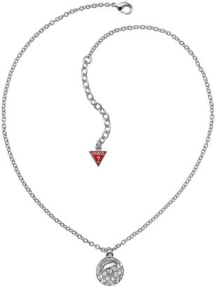 GUESS Rhodium Plated Crystal Ball Pendant Necklace