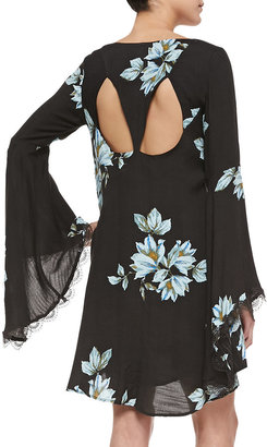 Free People Floral Mini Dress W/ Bell Sleeves