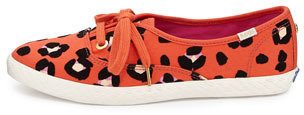 Kate Spade Keds leopard-print canvas pointer sneaker, cyber orange