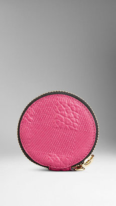 Burberry Embossed Check Leather Round Coin Case