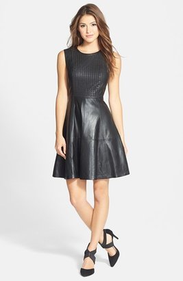 Halogen Perforated Leather Fit & Flare Dress