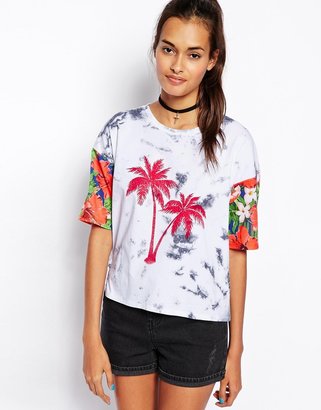 ASOS COLLECTION T-Shirt in Tie Dye with Palm Print
